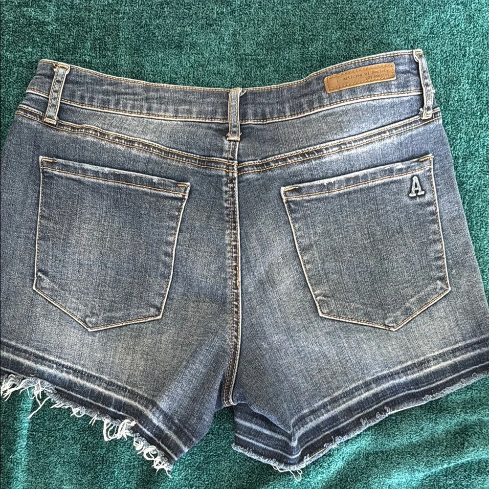 Articles Of Society Blue Jean Shorts with Distressed Hem - Picture 5 of 5